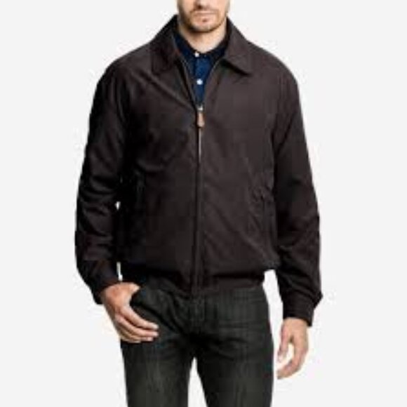 NWT- LONDON FOG LIGHT WEIGHT ZIP FRONT GOLF JACKET IN DARK BROWN - Picture 1 of 4